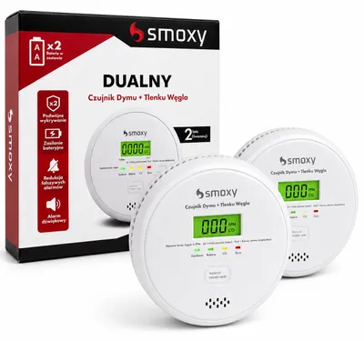 Obrázok produktu pre Kombinovaný detektor oxidu uhoľnatého a dymu s LCD displejom, 2 ks, hlasný alarm 85 dB, certifikovaný senzor, jednoduchá montáž, pre domácnosť aj, Obrázok generovaný UI
