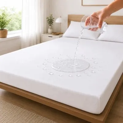 Zdjęcie produktu dla Prześcieradło wodoodporne z gumką bawełniane 200X220 cm białe