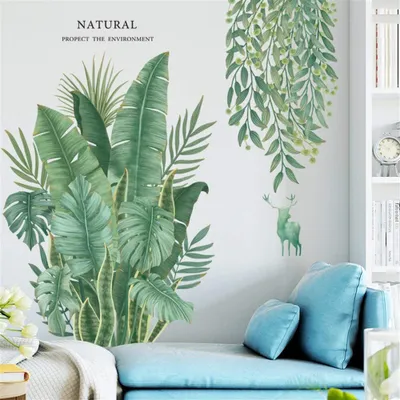 Produktbild von Wandtattoo Blätter Grün Wandbild Tropische Pflanzen, DIY Blätter Grüne Wandaufkleber Wohnzimmer Schlafzimmer Flur Wanddeko