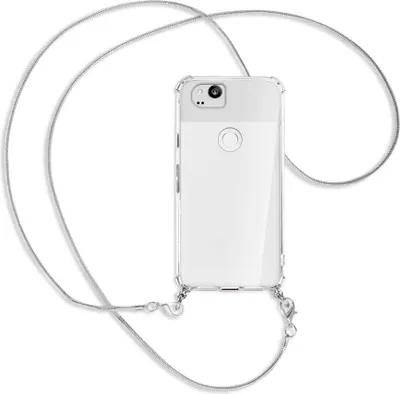 Produktbild von Handykette Backcover-Schutzhülle mit Band (Metall silberfarben) für Google Pixel 2 XL - silberfarbene Kette Snake