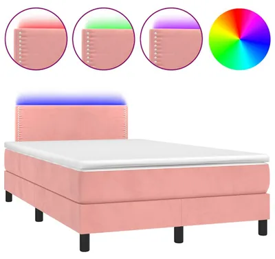 Imagen del producto de Cama con somier y colchón vidaXL, con luces LED rosas, 120x190 cm, tapizada en terciopelo