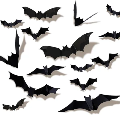 Produktbild von Halloween-Dekoration: Gruselige Fledermaus-Dekoration mit Klebstoff (24 Stück, 3D-Fledermaus-Dekoration für Halloween)