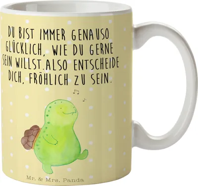 Produktbild von Mr. & Mrs. Panda Tasse Schildkröte Pfeifen - Gelb Pastell - Geschenk, Kaffeebecher, Depression, Motivation, schöne, Schildkröten, Kaffeetasse, Trinkbecher, Pott