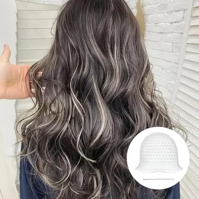 Produktbild von Set mit 5 Silikon-Strähnchenhauben zum Haarefärben, Haken, Nadeln und Färbekamm, wiederverwendbares Zubehör für Salon und Zuhause