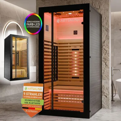 Produktbild von ARTSAUNA® Infrarotkabine Trondheim90 - Schwarz, Hemlockholz, Vollspektrumstrahler, LED-Beleuchtung