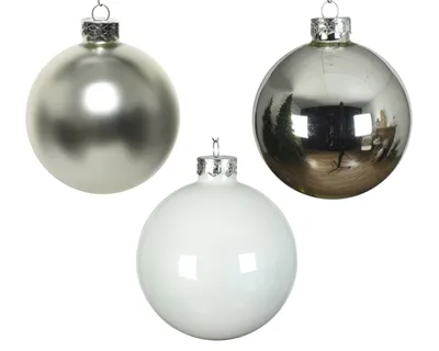 Produktbild von Weihnachtskugeln Glas 6cm x 20 Stück - Silber / Weiß Mix