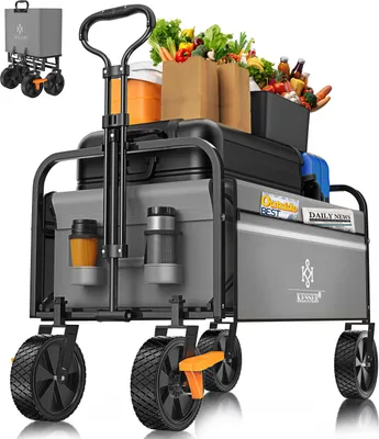 Produktbild von KESSER® Bollerwagen faltbar Handwagen Transportkarre max. 150kg Tragkraft & 360° PVC-Reifen Gerätewagen inkl. 2 Netztaschen, Seitentasche & Abdeckung Transportwagen Gartenanhänger ohne Dach
