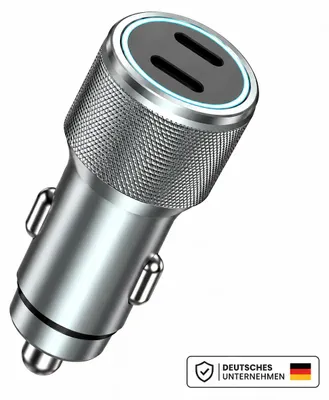 Produktbild von Auto Ladegerät USB-C – Kfz Ladeadapter für Zigarettenanzünder, iPhone & Samsung – Doppel Typ-C / Ohne Kabel