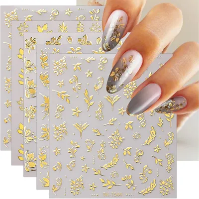 Obrázok produktu pre Nagelsticker "Zlaté kvety", 8 kusov, samolepiace, dekorácie na nechty, príslušenstvo
