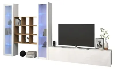 Produktbild von Wohnzimmermöbel Egidio,  100 %  Italy,  cm 350x30h180,  glänzend weiß und Ahorn