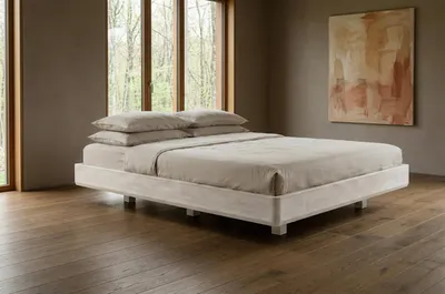 Produktbild von Schwebebett aus massivem Buchenholz Visby LENA FLAT ohne Nachttische, 140x200 cm, Farbe Weiß
