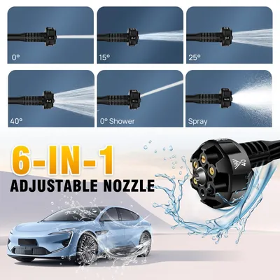 Immagine prodotto di Idropulitrice portatile – Idropulitrice a batteria senza fili – 45 bar – 2 batterie agli ioni di litio – Include tubo flessibile da 5 metri