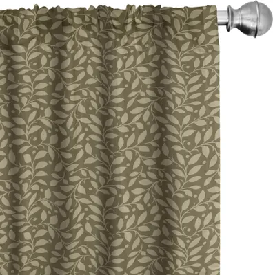 Produktbild von ABAKUHAUS Blätter Vorhänge, Gardinen, Altmodische Art-abstrakte belaubte Niederlassungen mit Punkt-Retro- antiker Art, 2 Stück 75 x 245 cm, Khaki Pale Brown
