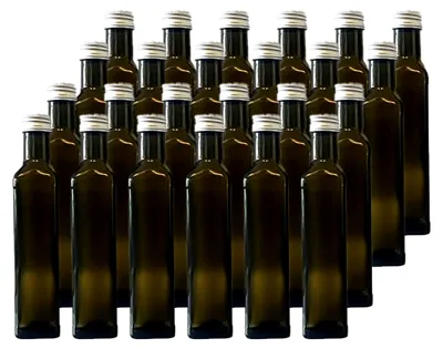 Produktbild von 24 leere grüne Glasflaschen Maraska 250 ml mit silbernem Schraubverschluss