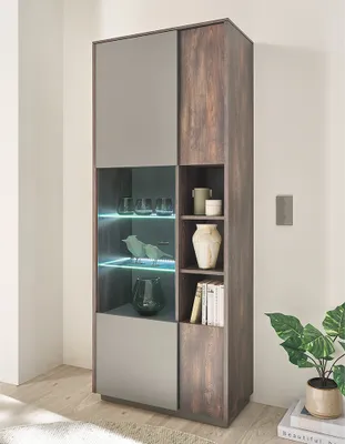 Produktbild von Vitrine mit Beleuchtung in Eiche mit anthrazit LAFAYETE-61