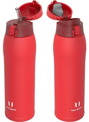 Productafbeelding van RVS drinkfles, thermosbeker, 950 ml, baksteenrood, BPA-vrij, lekvrij, met 2 deksels