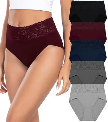 Image de Sous-vêtements pour femmes - Culottes en coton à taille haute - Lot de 5