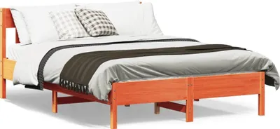 Produktbild von Design Massivholzbett mit Kopfteil Wachsbraun 140x200 cm Kiefer, Klassische Betten 2024 Neu