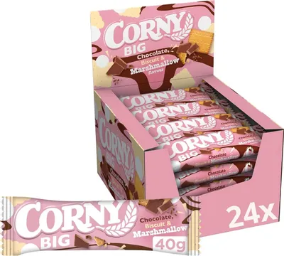 Produktbild von Corny Big Chocolate, Biscuit & Marshmallow 24 x 40g Müsliriegel Vorratspack