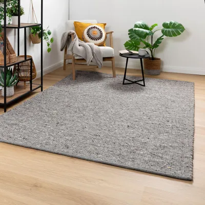 Produktbild von Steffensmeier Handweb Teppich Nellenberg | Schurwolle | Grau, handgewebt, Größe: 250x290 cm Wohnzimmer und Schlafzimmer