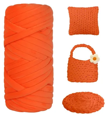 Immagine prodotto di Filato spesso per uncinetto, 900g, arancione, in forma di tubo. Filato per uncinetto ideale per principianti, adatto per realizzare coperte, borse e progetti fai-da-te