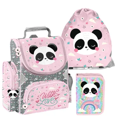 Produktbild von Schulranzen 3-tlg. Set für Mädchen & Jungen PANDA – Paso Ranzen, Mäppchen, Tasche