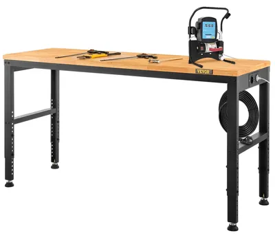 Produktbild von VEVOR Werkbank Höhenverstellbar, 183 x 64 cm Garagetisch mit 72 – 97 cm Höhen & 900KG Tragfähigkeit, mit Steckdosen & Holzplatte & Metallrahmen & Fußpolstern, für Büro Zuhause Werkstatt, 122x61x97 cm-a, Ohne Räder-b