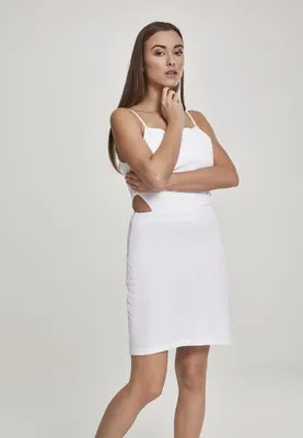Zdjęcie produktu dla Sukienka damska Urban Classics Ladies Short Spaghetti Pique Dress, biała – rozmiar XL