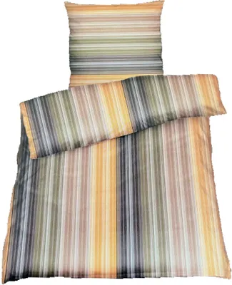 Produktbild von Hochwertige Baumwoll Bettwäsche Gestreift Braun Renforce 155x220 80x80: 2tlg.