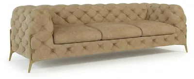 Zdjęcie produktu dla Komplet wypoczynkowy do salonu w kolorze beżowym, składający się z: trzyosobowej kanapy, fotela i fotela. Kanapa Chesterfield, tapicerowana pikowaną tkaniną