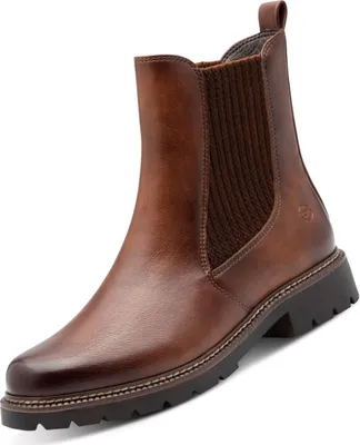 A single brown Chelsea boot is shown against a white background.