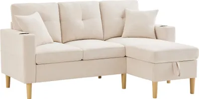 Produktbild von AIORBER L-förmiges 3-Sitzer Sofa, Ecksofa mit Chaiselongue, Stauraum, Getränkehalter & 2 Kissen, Modernes Sofa für Wohnzimmer & Büro