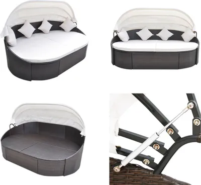Produktbild von vidaXL Outdoor Loungebett mit Dach Poly Rattan Braun - Sonnenliege - Sonnenliegen - Rattan-Lounge - Rattan Lounge