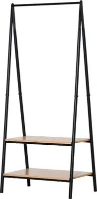Image de HOMCOM Portant à vêtements penderie style contemporain triangulaire dim. 64L x 43l x 149H cm 2 étagères MDF bois clair acier noir