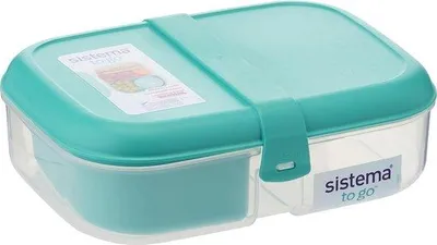 Productafbeelding van Unyqoos® lunchbox van polypropyleen – transparante broodtrommel met 3 compartimenten, lichtgroene deksel