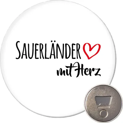 Produktbild von Huuraa Magnet Sauerländer mit Herz 59mm Kühlschrankmagnet rund Flaschenöffner Geschenkidee