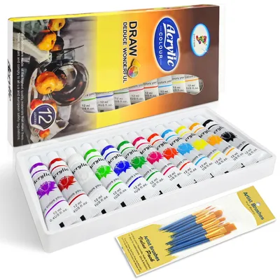Aquarellfarben-Set, 12 Farben, 12 ml, mit 10 Pinseln, ungiftig