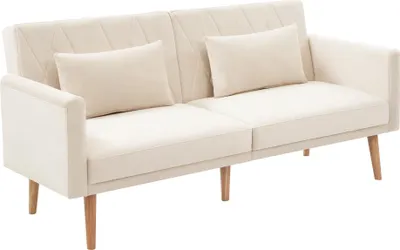 Produktbild von AIORBER Schlafsofa Zweisitzer, klappbar, Samtstoff, verstellbare Rückenlehne, Kissen, Multifunktion, Schwarz/Beige/Grau