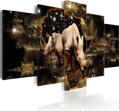 Produktbild von Leinwandbilder 200x100 cm g-A-0011-b-p Vlies Leinwandbild 5 tlg Kunstdruck modern Wandbilder XXL Wanddekoration Design Wand Bild AFRIKA NASHORN