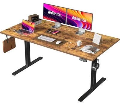 Obrázek produktu pro Výškově nastavitelný psací stůl 160 x 80 cm, elektrický, s funkcí paměti, ergonomický, hnědé barvy