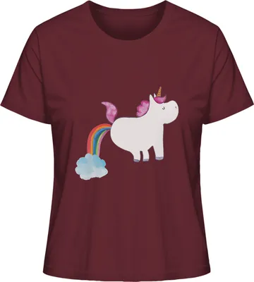 Produktbild von Mr. & Mrs. Panda Oberteil Damen Einhorn Pupsen Größe L - Burgundy - Geschenk, Lustig, Basic T-Shirt, Kurzarmshirt, Glitzer, Spaß, Unicorn, Regenbogen, Freundin, Baumwoll