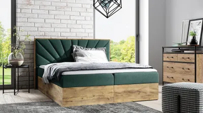 Produktbild von Kontinentales Bett 120x200 CHANTELLE 7 - Wotan Eiche / Grün + GRATIS Matratzenauflage