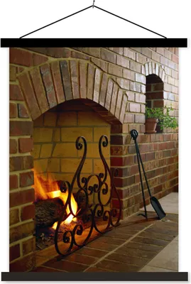 Produktbild von MuchoWow® Textilposter Feuer im Kamin 40x53 cm mit schwarzem Rahmen - Abbildung