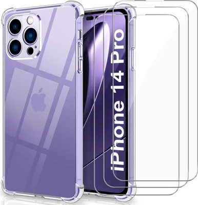 Immagine prodotto di Custodia per Apple iPhone 14 Pro in silicone trasparente, vetro temperato 3x