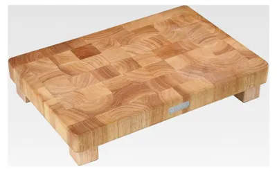Produktbild von Hackblock aus Gummibaumholz, Stirnholz, Schneidbrett mit rutschfesten Füßen, 45 x 30 x 8,5 cm