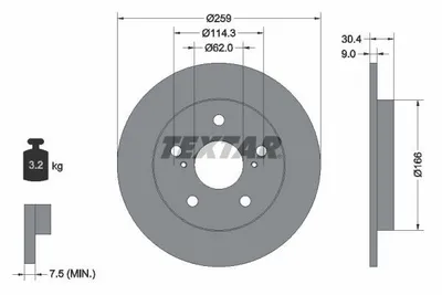Obrázok produktu pre 2 brzdové kotúče Textar 259 mm vzadu pre Toyota Auris Corolla