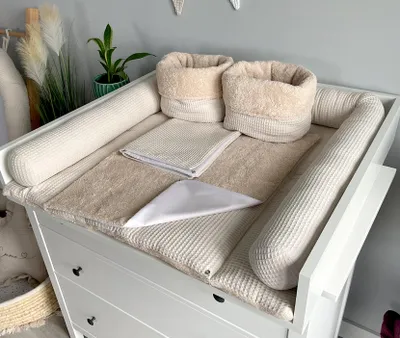 Produktbild von Wickelauflage mit Druckknöpfe Frottee, Wickelunterlage, Satz von 6 Elementen, 75x72cm (BxT), Hellbeige