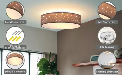 Zdjęcie produktu dla Lampa sufitowa z tkaniny 30 cm, oprawka E27, kolor taupe