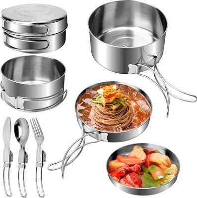 Produktbild von Famanu Camping-Kochset 7-teilig - Edelstahl-Topfset für 1-2 Personen