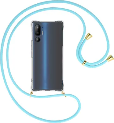 Produktbild von Handykette Backcover-Schutzhülle mit Band (Metall goldfarben) für HTC U24 5G/HTC U24 Pro 5G - himmelblau